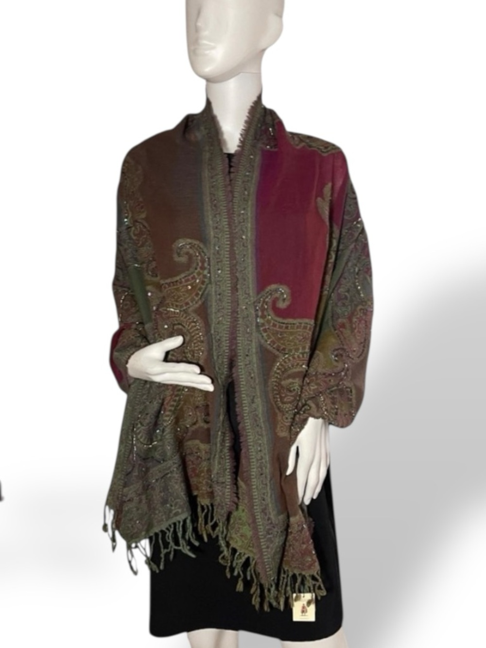 Beaded 100% Wool Scarf Wrap by MEDIVE - VENEZIA